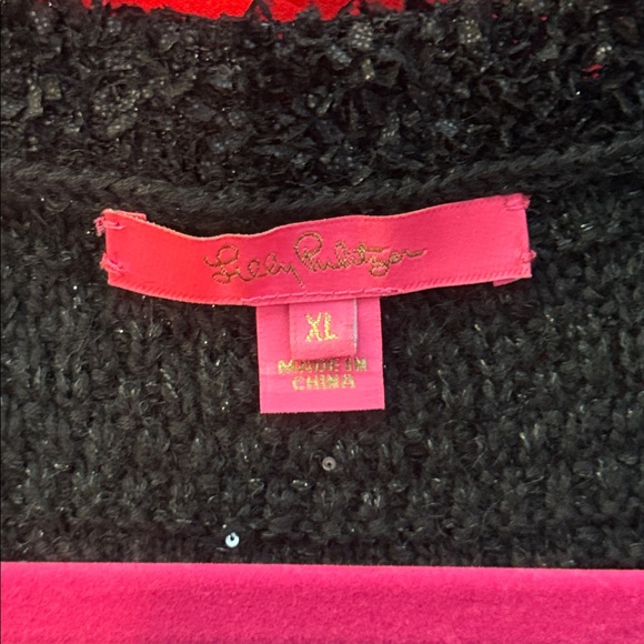 Lilly Pulitzer Amal Metallic Black Open Longer Cardigan rhinestone buttons XL - Picture 6 of 14